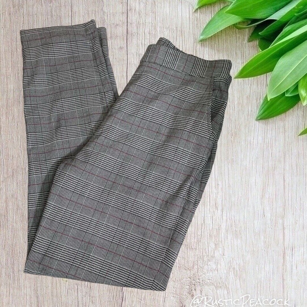 Matty M Pants Women's Small Gray Multicolor Plaid Work Office Slim Ankle Pull On